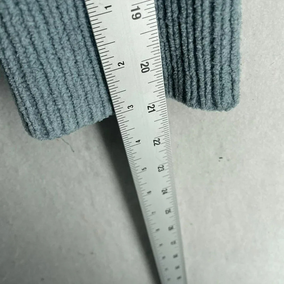 So. Pullover Sweater Women's XL Blue Eyelet V-Neck Ribbed Cable Knit Stretch - Picture 5 of 11